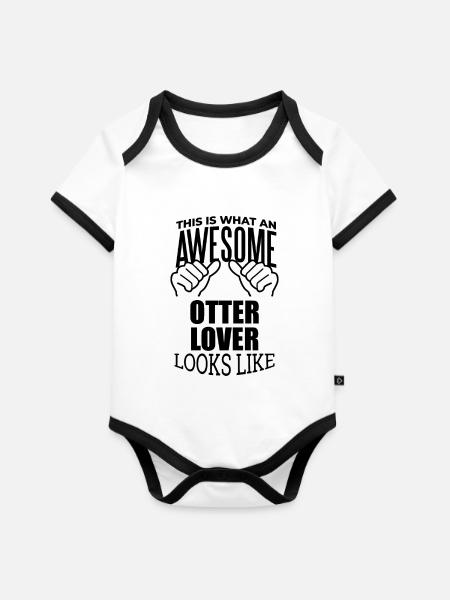 Otter Otter Otter - Baby Bio-Kurzarm-Kontrastbody - Weiß/Schwarz