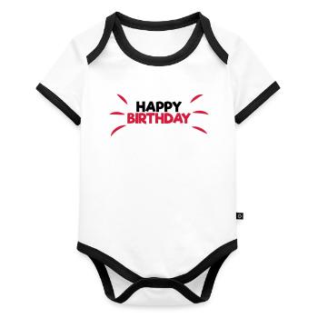Happy Birthday - Body Bébé bio contrasté manches courtes - blanc/noir  - Devant