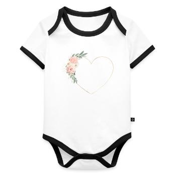 Modern Pastel Flower Heart Customizable - Organic Baby Contrasting Bodysuit - white/black  - Front