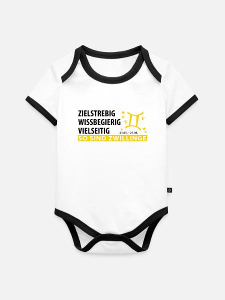 Sternzeichen Zwilling - Eigenschaften - Baby Bio-Kurzarm-Kontrastbody - Weiß/Schwarz 