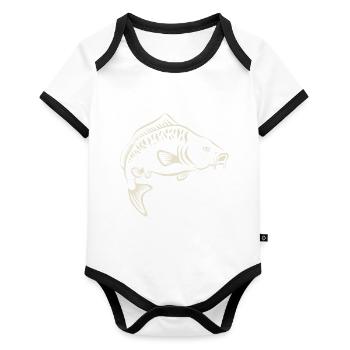 Angler - angeln - Karpfen - handgezeichnet - Baby Bio-Kurzarm-Kontrastbody - Weiß/Schwarz  - Vorne