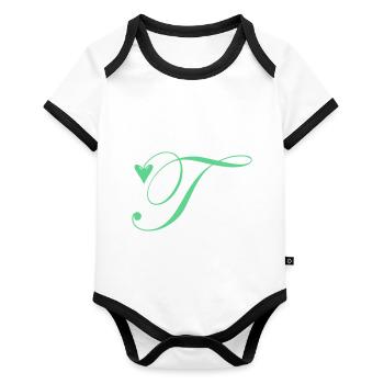 Monogram T Heart Vine - Organic Baby Contrasting Bodysuit - white/black  - Front