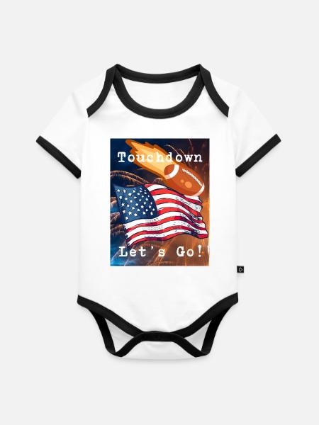 Touchdown - Let's Go! - Baby Bio-Kurzarm-Kontrastbody - Weiß/Schwarz