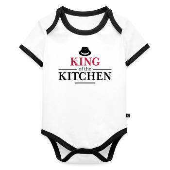 King of the Kitchen - Baby Bio-Kurzarm-Kontrastbody - Weiß/Schwarz  - Vorne