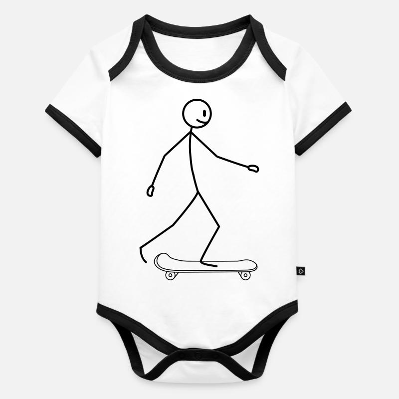 Skateboard - Baby Bio-Kurzarm-Kontrastbody - Weiß/Schwarz 