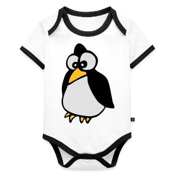 penguin - Organic Baby Contrasting Bodysuit - white/black  - Front