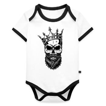 Skull skull with crown - Organic Baby Contrasting Bodysuit - white/black  - Front