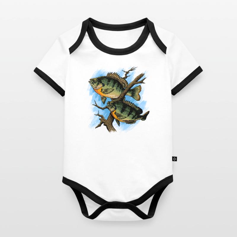Crapet Arlequin Illustration Pêche Pullover conception Body Bébé bio contrasté manches courtes
