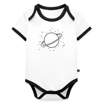Planet - Baby Bio-Kurzarm-Kontrastbody - Weiß/Schwarz  - Vorne