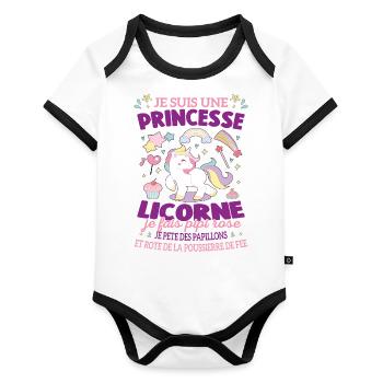 Je suis Une Princesse Licorne Humour 2 - Body Bébé bio contrasté manches courtes - blanc/noir  - Devant