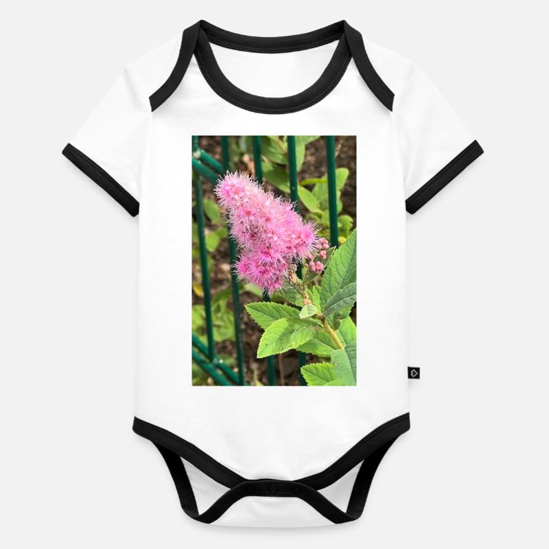 Fleur rose Body Bébé bio contrasté manches courtes