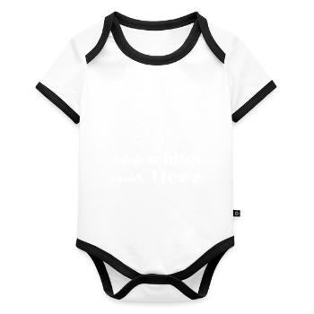 Musik ist Leben deshalb schlägt unser Herz - Baby Bio-Kurzarm-Kontrastbody - Weiß/Schwarz  - Vorne