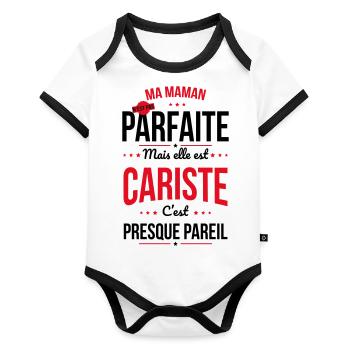 Ma maman n'est pas parfaite - Cariste - Body Bébé bio contrasté manches courtes - blanc/noir  - Devant