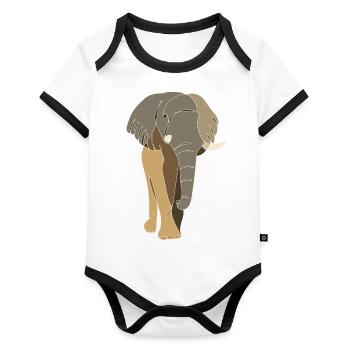 Lineart elephant, colored - Organic Baby Contrasting Bodysuit - white/black  - Front