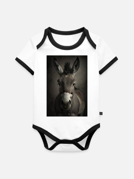 Esel Realistisch Cool - Baby Bio-Kurzarm-Kontrastbody - Weiß/Schwarz