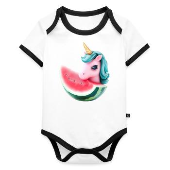 Licorne de pastèque - Body Bébé bio contrasté manches courtes - blanc/noir  - Devant