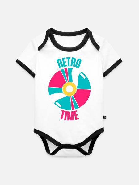 Retro-Zeit - Baby Bio-Kurzarm-Kontrastbody - Weiß/Schwarz