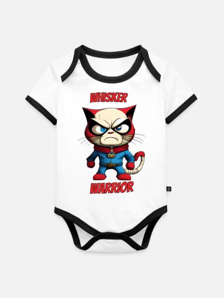 Whisker Warrior - Baby Bio-Kurzarm-Kontrastbody - Weiß/Schwarz