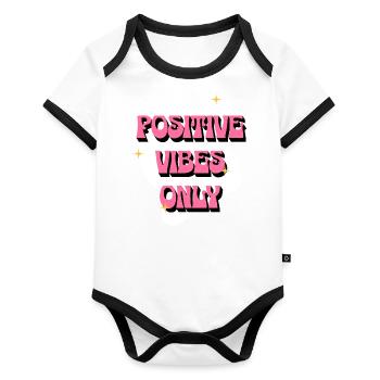 Positive Vibes Only Positive Affirmations Pink - Organic Baby Contrasting Bodysuit - white/black  - Front