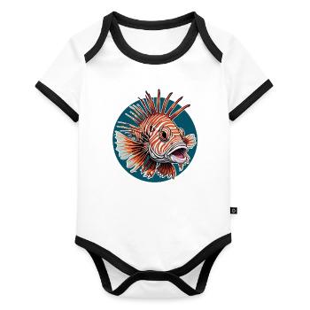 Poisson-lion coloré Poisson corail - Body Bébé bio contrasté manches courtes - blanc/noir  - Devant