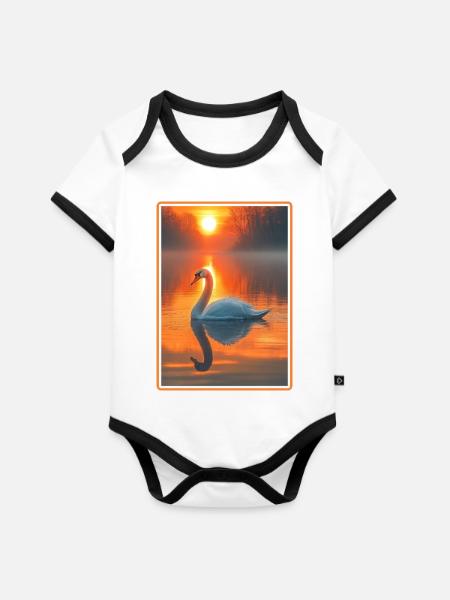 Schwäne Schwan - Baby Bio-Kurzarm-Kontrastbody - Weiß/Schwarz