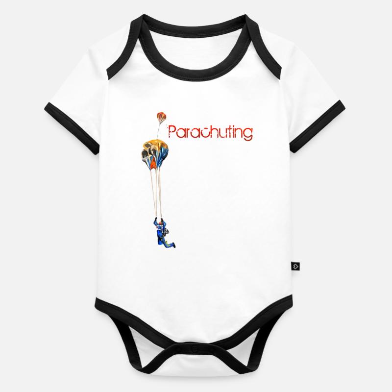 Parachuting - Baby Bio-Kurzarm-Kontrastbody - Weiß/Schwarz 