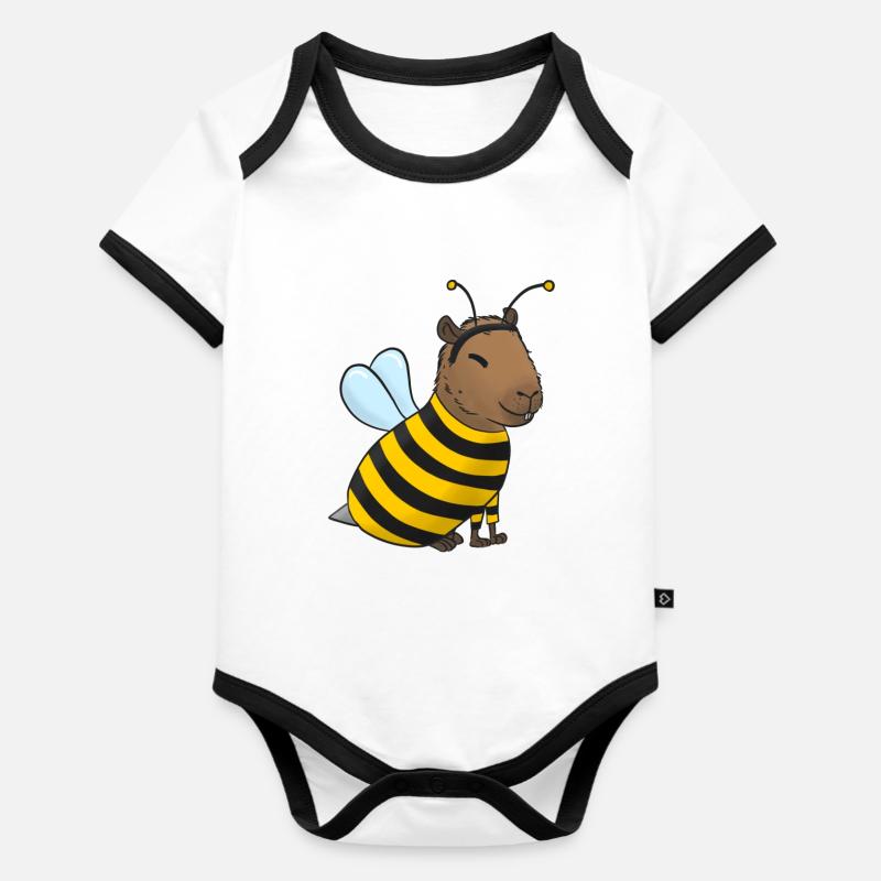 Costume d’abeille Capybara - Body Bébé bio contrasté manches courtes - blanc/noir 