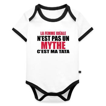 la femme idéale n'est pas un mythe c'est ma tata - Body Bébé bio contrasté manches courtes - blanc/noir  - Devant