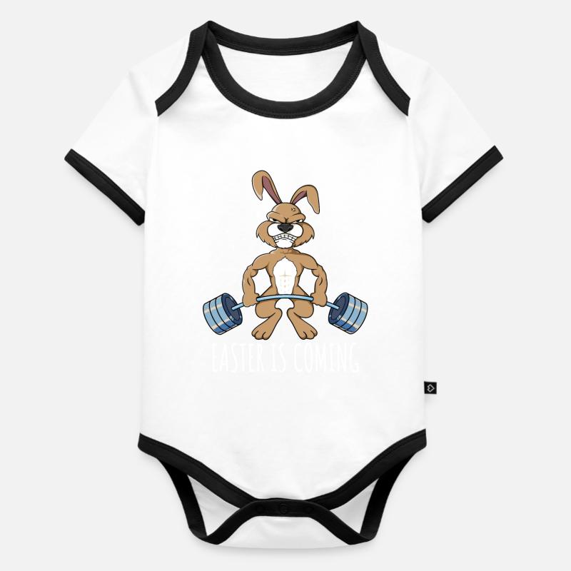Exercising Easter Bunny Happy Easter Bodybuilding - Organic Baby Contrasting Bodysuit - white/black 