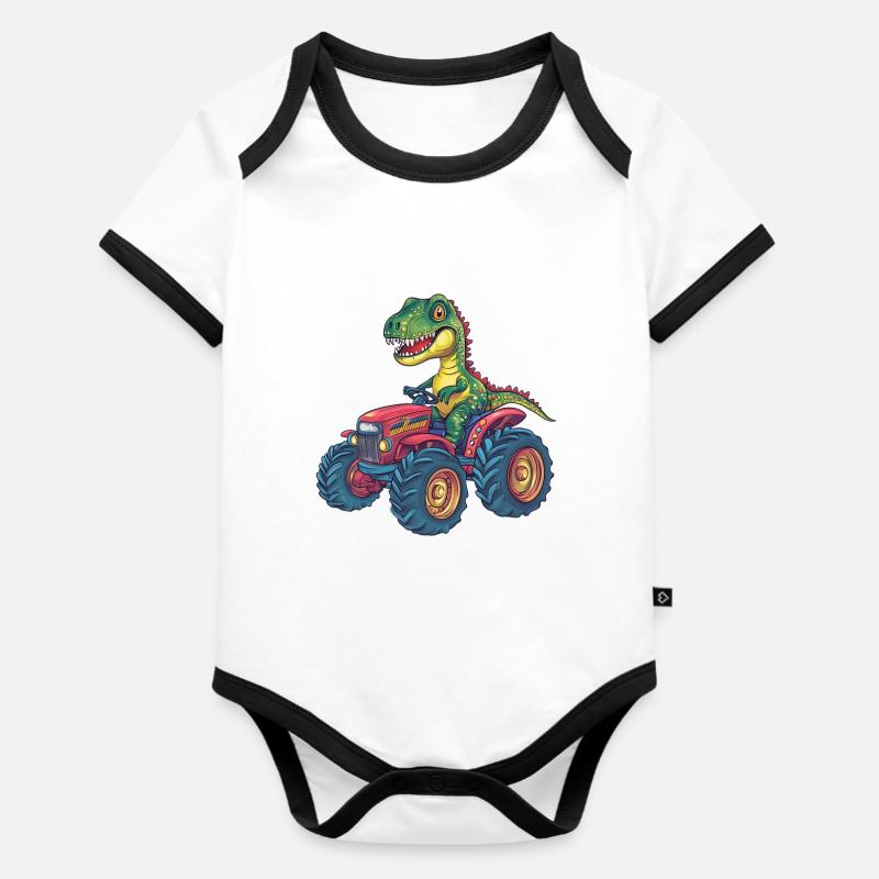 T-Rex Kinder Tiere - Baby Bio-Kurzarm-Kontrastbody - Weiß/Schwarz