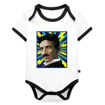 Nicola Tesla popart - Baby Bio-Kurzarm-Kontrastbody - Weiß/Schwarz  - Vorne