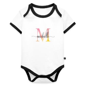 M | Monogram | Name | Michelle | Watercolor - Organic Baby Contrasting Bodysuit - white/black  - Front