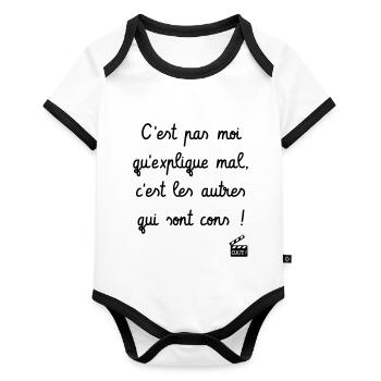 C'est pas moi qu'explique mal... Kaameløtt - Drôle - Body Bébé bio contrasté manches courtes - blanc/noir  - Devant