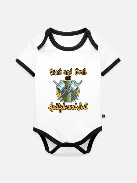 Spätzle und Soß - Baby Bio-Kurzarm-Kontrastbody - Weiß/Schwarz 