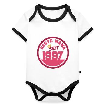 Mutti 1997 - Baby Bio-Kurzarm-Kontrastbody - Weiß/Schwarz  - Vorne