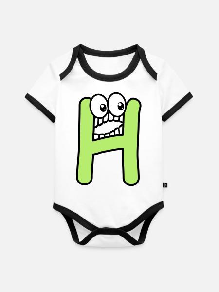 H - letter H with eyes 👀 - Organic Baby Contrasting Bodysuit - white/black 