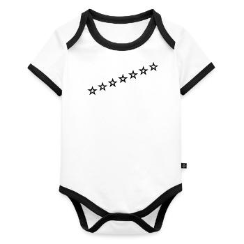 Sterne Band schwarz weiss - Baby Bio-Kurzarm-Kontrastbody - Weiß/Schwarz  - Vorne