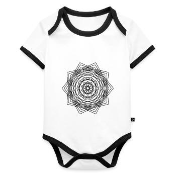 Forme de mandala carré carré géométrique - Body Bébé bio contrasté manches courtes - blanc/noir  - Devant