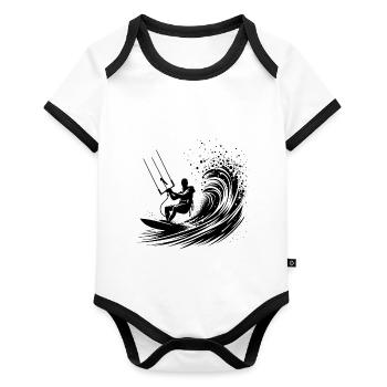 Kite-Surfing Sport with Board - Surfing in the Sky - Organic Baby Contrasting Bodysuit - white/black  - Front