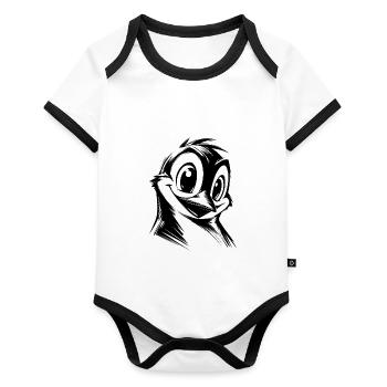 Penguin Cartoon Pencil Drawing Style - Organic Baby Contrasting Bodysuit - white/black  - Front