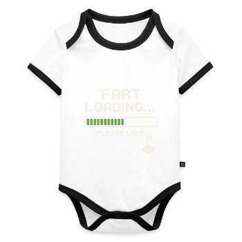 Fart Loading Bitte warten - Baby Bio-Kurzarm-Kontrastbody - Weiß/Schwarz  - Vorne