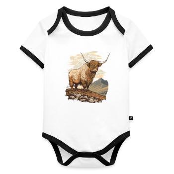 Highland cow - Organic Baby Contrasting Bodysuit - white/black  - Front