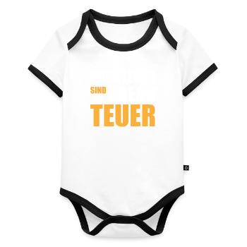 Abenteuer sind am Abend teuer - Baby Bio-Kurzarm-Kontrastbody - Weiß/Schwarz  - Vorne