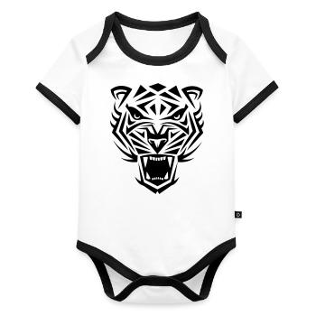 Tiger Tribal Wild Cat Cool mood - Organic Baby Contrasting Bodysuit - white/black  - Front