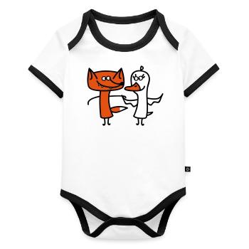 Fuchs und Gans (b) - Baby Bio-Kurzarm-Kontrastbody - Weiß/Schwarz  - Vorne
