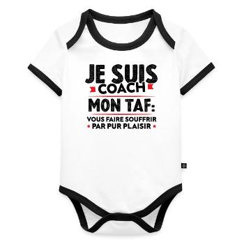 Je suis coach, Humour cadeau sportif coach - Body Bébé bio contrasté manches courtes - blanc/noir  - Devant