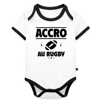 accro au rugby - Body Bébé bio contrasté manches courtes - blanc/noir  - Devant