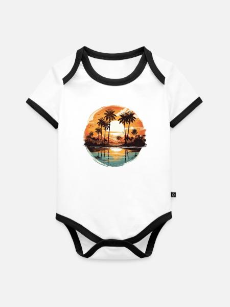 Beach Scene 2 - Baby Bio-Kurzarm-Kontrastbody - Weiß/Schwarz