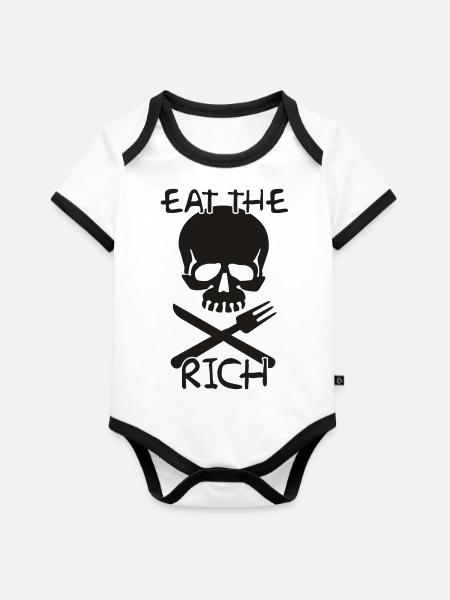 Eat the rich - Baby Bio-Kurzarm-Kontrastbody - Weiß/Schwarz