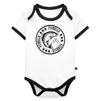 LetzterWurf Forelle Angler - Baby Bio-Kurzarm-Kontrastbody - Weiß/Schwarz  - Vorne